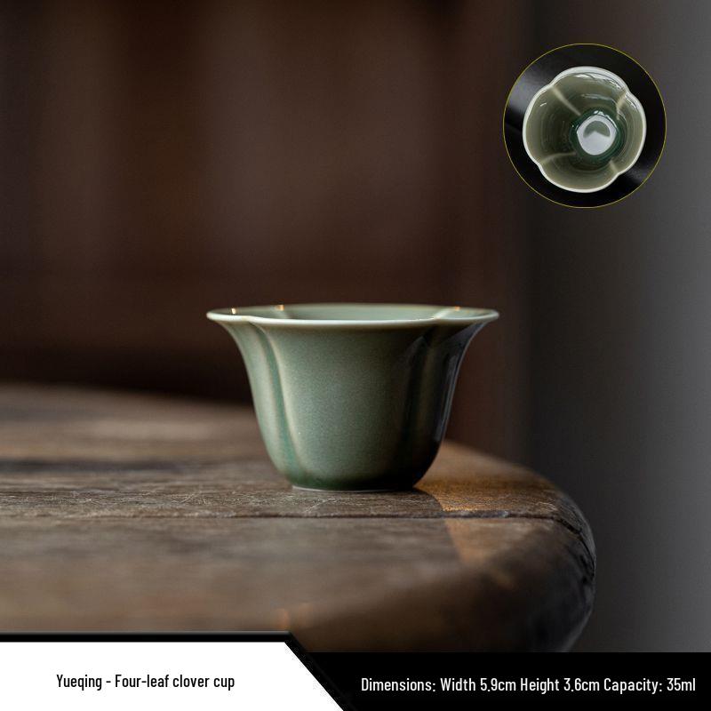 Celadon Ruyi Tea Set: Embossed Gaiwan, Teapot, Cup, Can, and Ornament