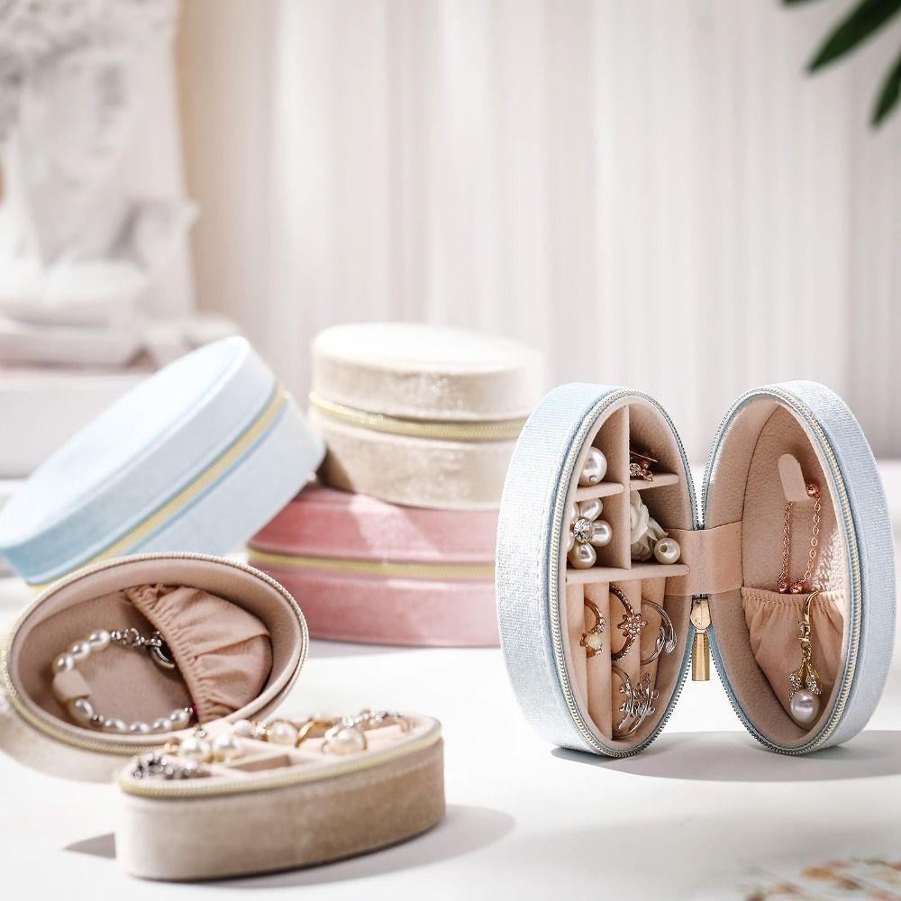 Ellipse Reise Schmuckkoffer Tragbare Schmuck Organizer Tasche Halskette Ring Ohrringe für Frauen