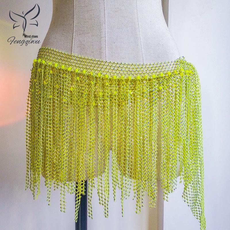 Zhao Hao Rhinestone Tassel Belly Dance Waist Chain Scarf – Multi-layered, Hot-fix Dancewear for Group Performances