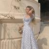 Summer Woman's Retro Elegent Suquare Neck Puff Sleeve Floral Print Maxi Dress Partywear SweetClub Dress
