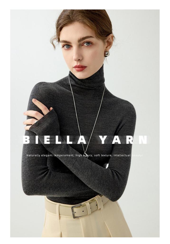 Women's High Neck Seamless Wool Sweater - Autumn/Winter Knit Base Layer