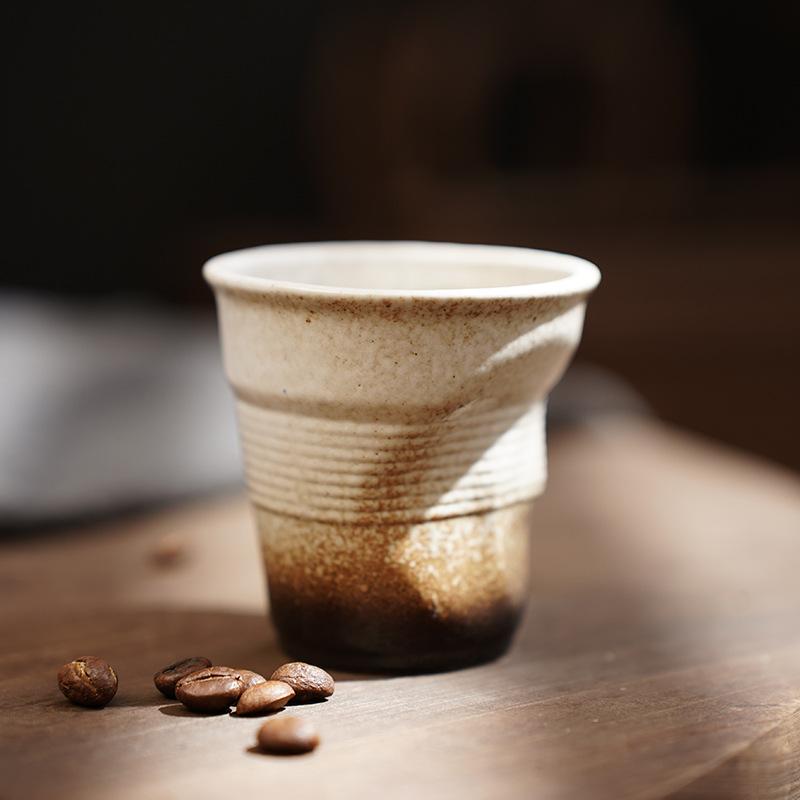 80ml Espresso Cup Cross-border Creative Retro Coarse Pottery Hand Pleated Cup Latte Cup In Antique Ceramic Teacup Kitchen Tools