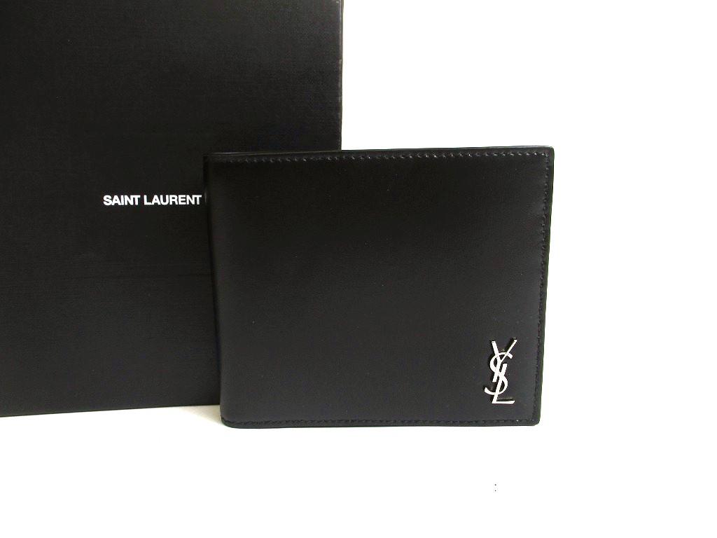 

Authentic Saint Laurent Silver YSL Motif Black Leather Bifole Bill Wallet #a823 Refurbished
