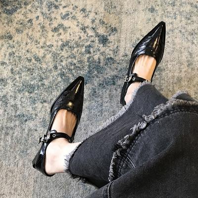 Black Single Shoes Women's New Autumn Models In 2024, Shallow Mouth Pointed Head Thick Heel Low Heel Shoes Design Temperament