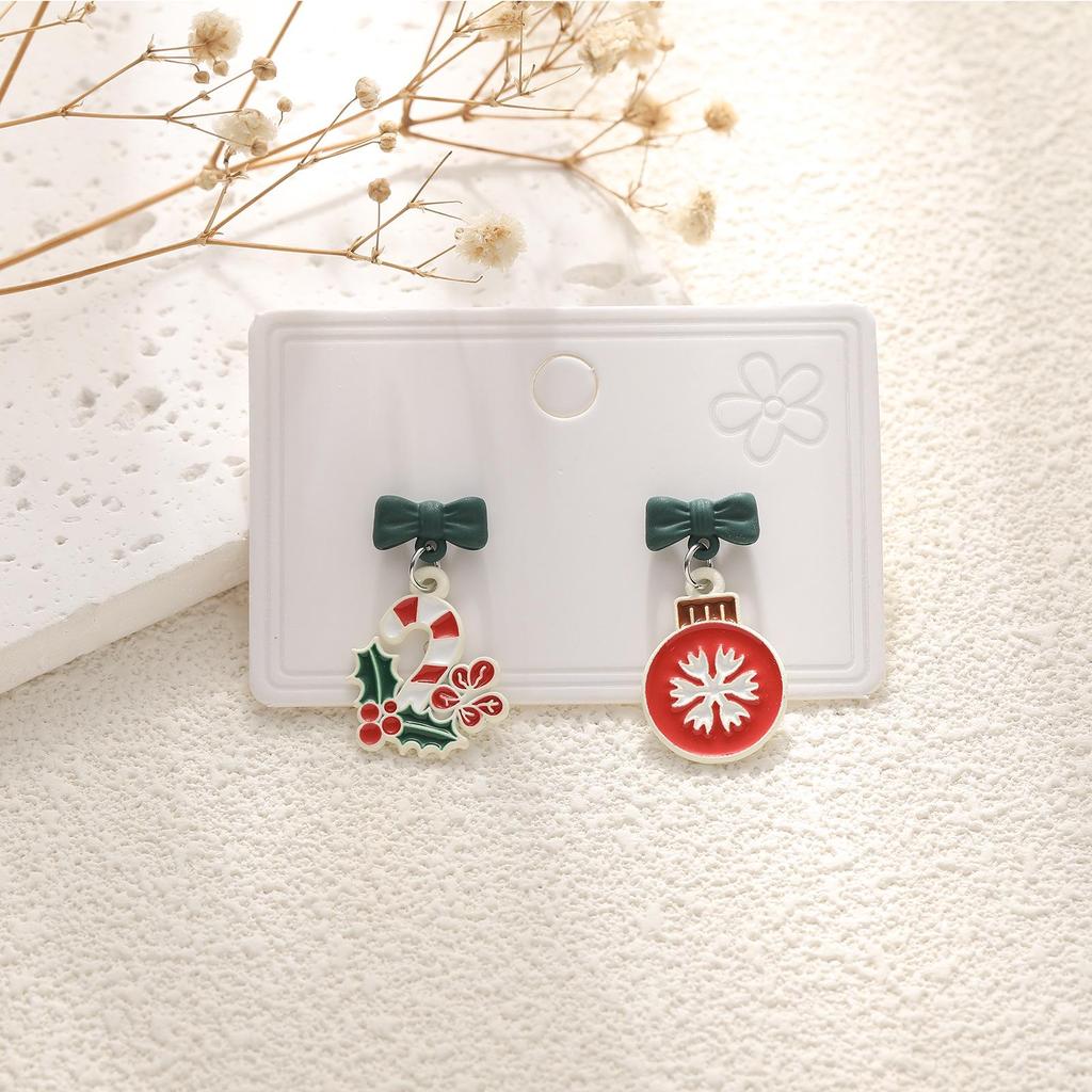 European & American Cartoon Rhinestone Christmas Earrings – High-End Asymmetrical Festive Jewelry for Women