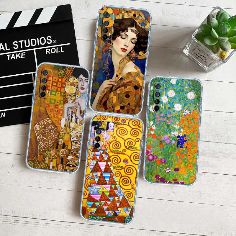 QE14 Gustav Klimt Transparent Phone Case for Samsung Galaxy A04 A04S A14 A23 A34 A54 M23 M33 M52 M53
