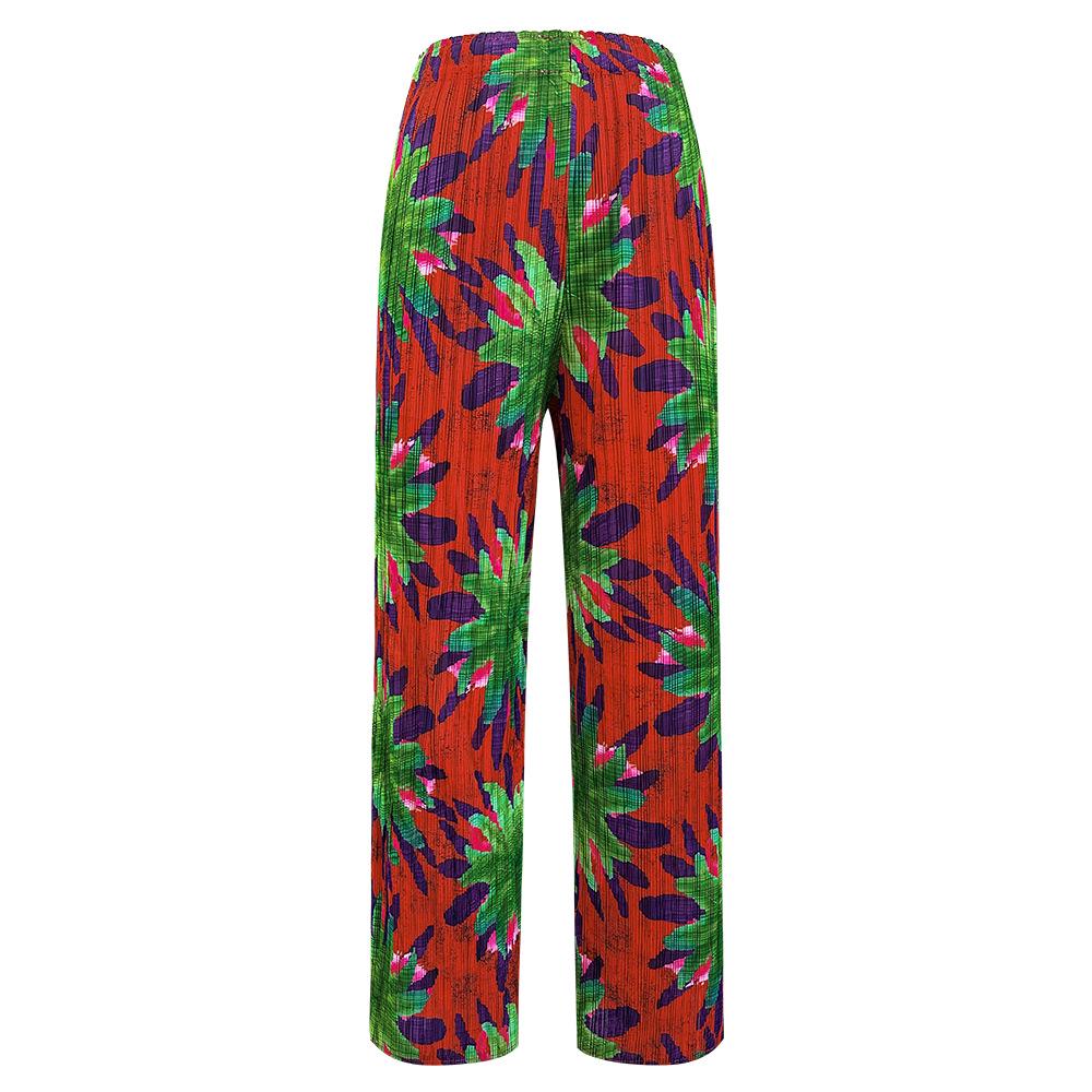 2026 Floral Retro High-Waisted Wide-Leg Pants: Slimming, Loose, Personality Print One Size красный