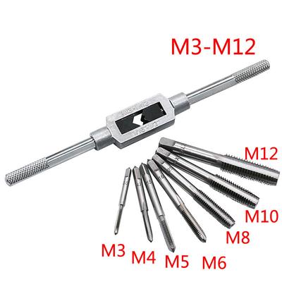6/8 pces hss mão parafuso torneira morrer chave schroefdraad métrica plug tap m3 m4 m5 m6 m8 m8 m12 com verstelbare chave de torneira 1/16-1/2"
