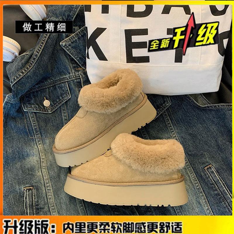 Кожаные толстоподошвенные зимние сапоги с мехом, новые зимние бархатные теплые хлопковые туфли на одной педали 35
