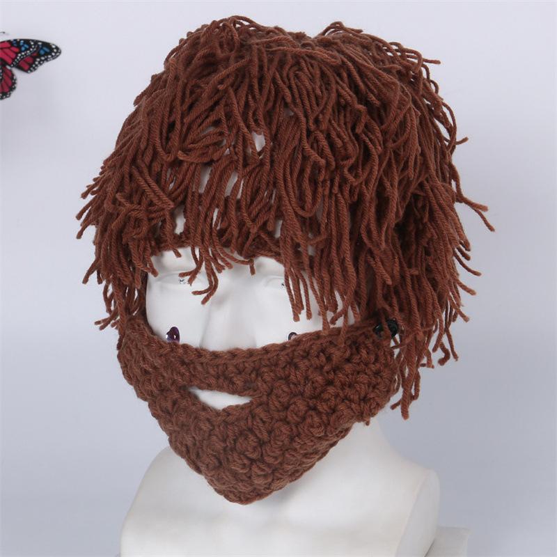 1Pcs Funny Wig Beard Knitted Hats Punk-Style Knitted Cap Hobo Mad Scientist Hip Hop Handmade Knit Warm Winter Cap Beanies Hat