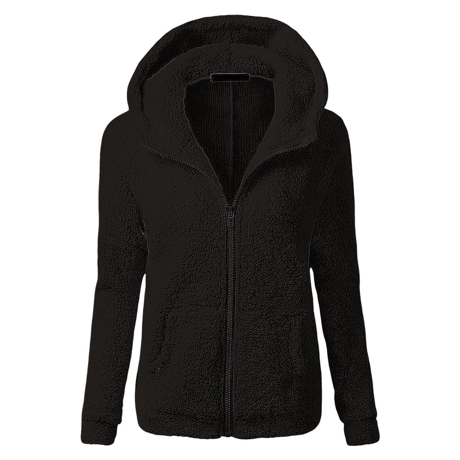 

2025 Women s Autumn/Winter Hooded Plush Zip-Up Sweatshirt 2XL чорний