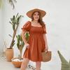 Plus Size Women's Plus Size Solid Color Casual Vacation Travel Square Neck Bubble Sleeve Dresses