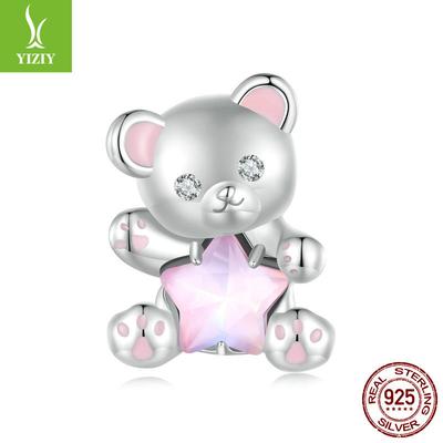 Pink Star Bear Diy Bracelet Beaded, Dream Sweet Girl Wind S925 Sterling Silver Loose Beads