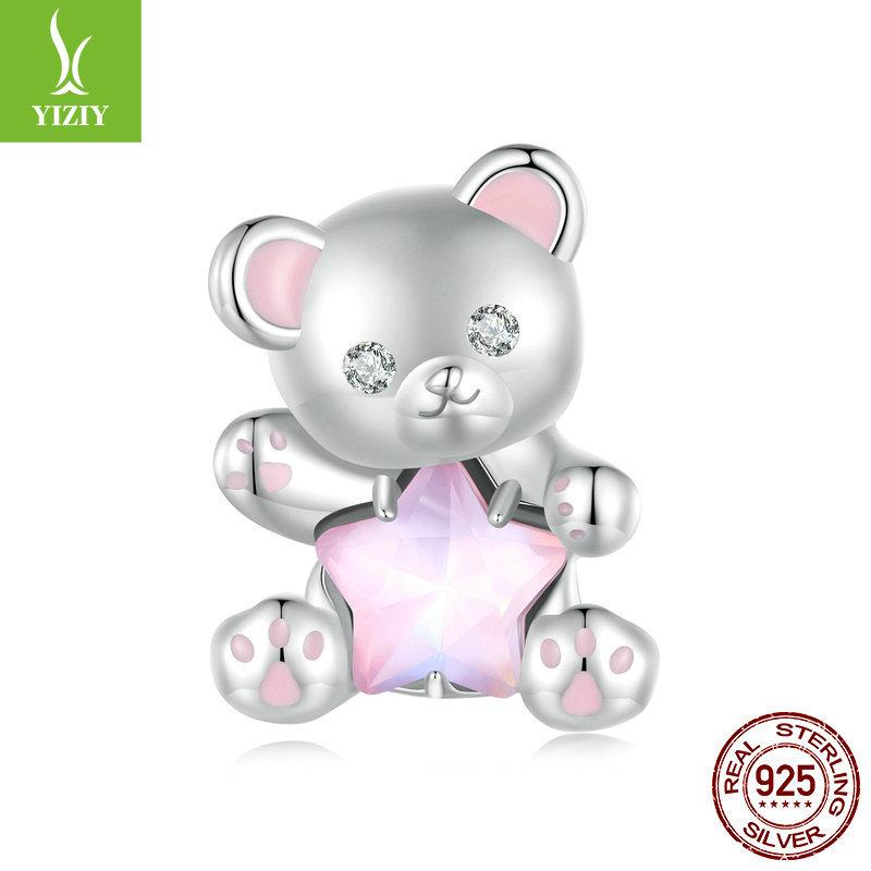 Pink Star Bear Diy Bracelet Beaded, Dream Sweet Girl Wind S925 Sterling Silver Loose Beads