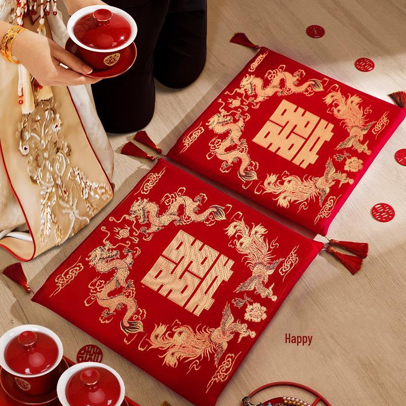 

Red Wedding Kneeling Cushions Pair for Bride Tea Ceremony