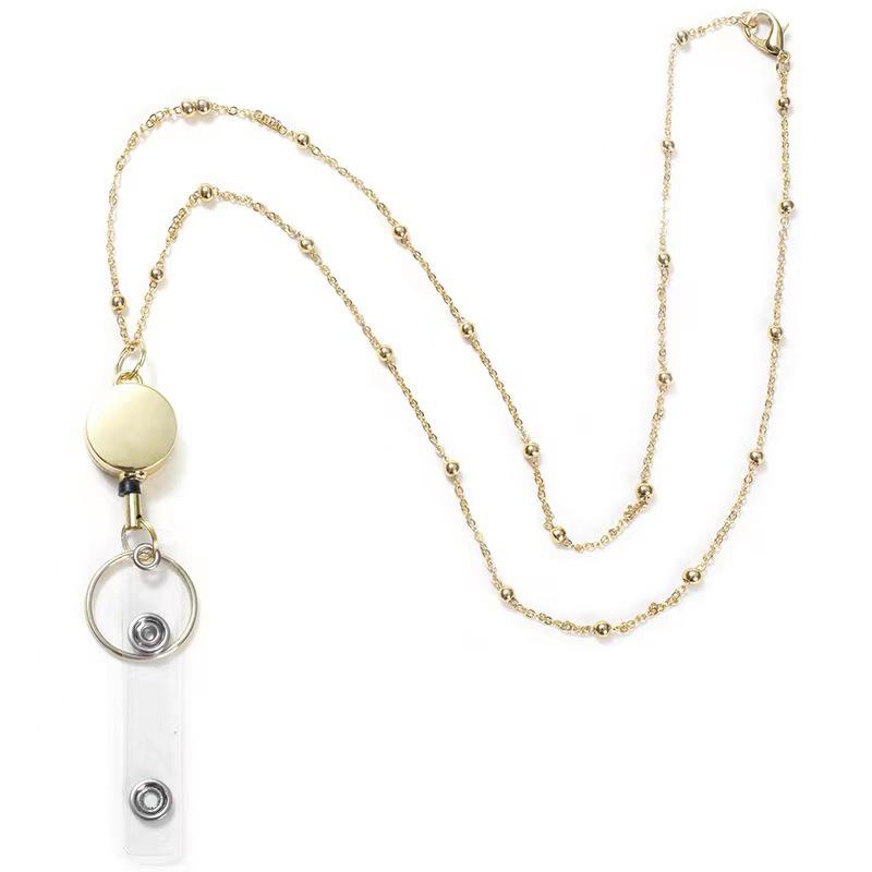 Retractable Badge Reel Lanyard Id Card Holders Plastic Chain Necklaces Keychain Clip For Women Men Employee