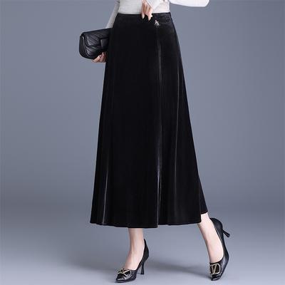 High Waist Slim Skirt Medium and Long Skirt Temperament Golden Velvet A-word Skirt Women's Autumn and Winter Middle-aged Women's Skirt Vertical