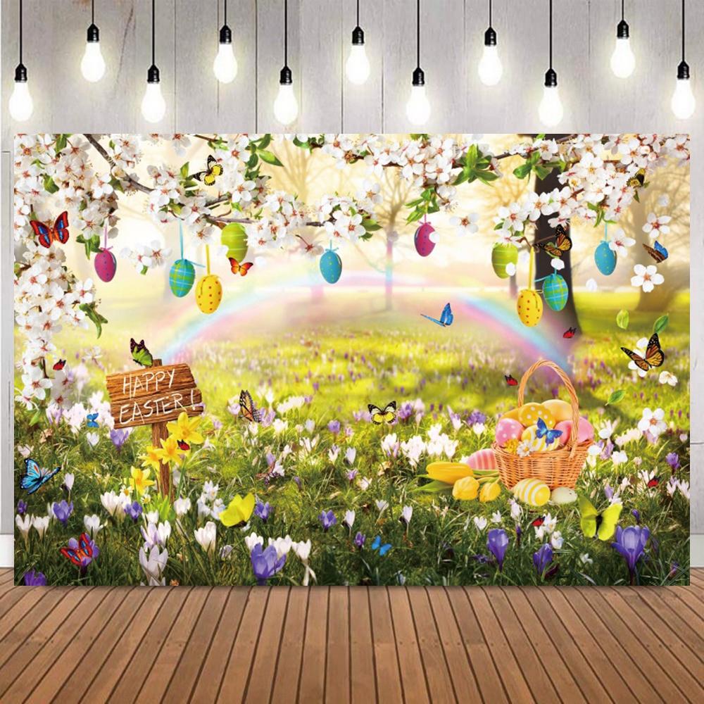 Easter Bunny Vintage Truck Floral Egg Photo Backdrop Kids Birthday Party Home Decor Portrait Photography Background Studio Props8