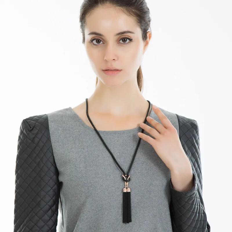 Vintage Dlouhý Uzlíkový Střapec Náhrdelník Jednoduchý a Všestranný Svetrový Řetízek Módní Dámské Šperky Doplňky Dlouhý Náhrdelník