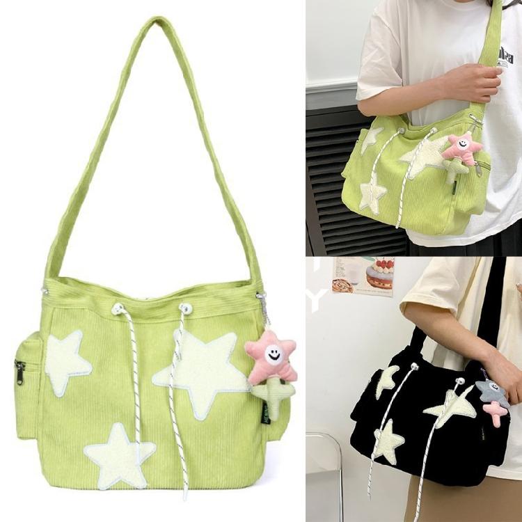 Convenient Corduroy Star Crossbody Bag with Pendant Perfect for Daily Outings