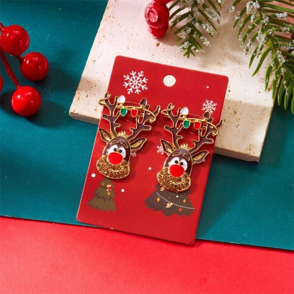 A Pair Zinc Alloy Christmas Earrings Exquisite Rhinestone Pearl Studs Christmas Holiday