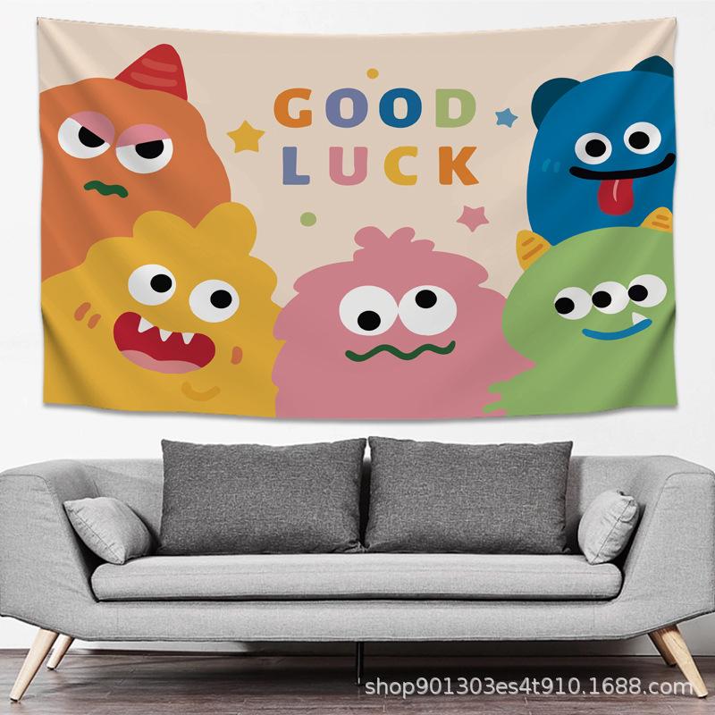 Cute Monster Print Tapestry Kawaii Cartoon Wall Hanging for Bedroom Living Room Kids Room Home Background