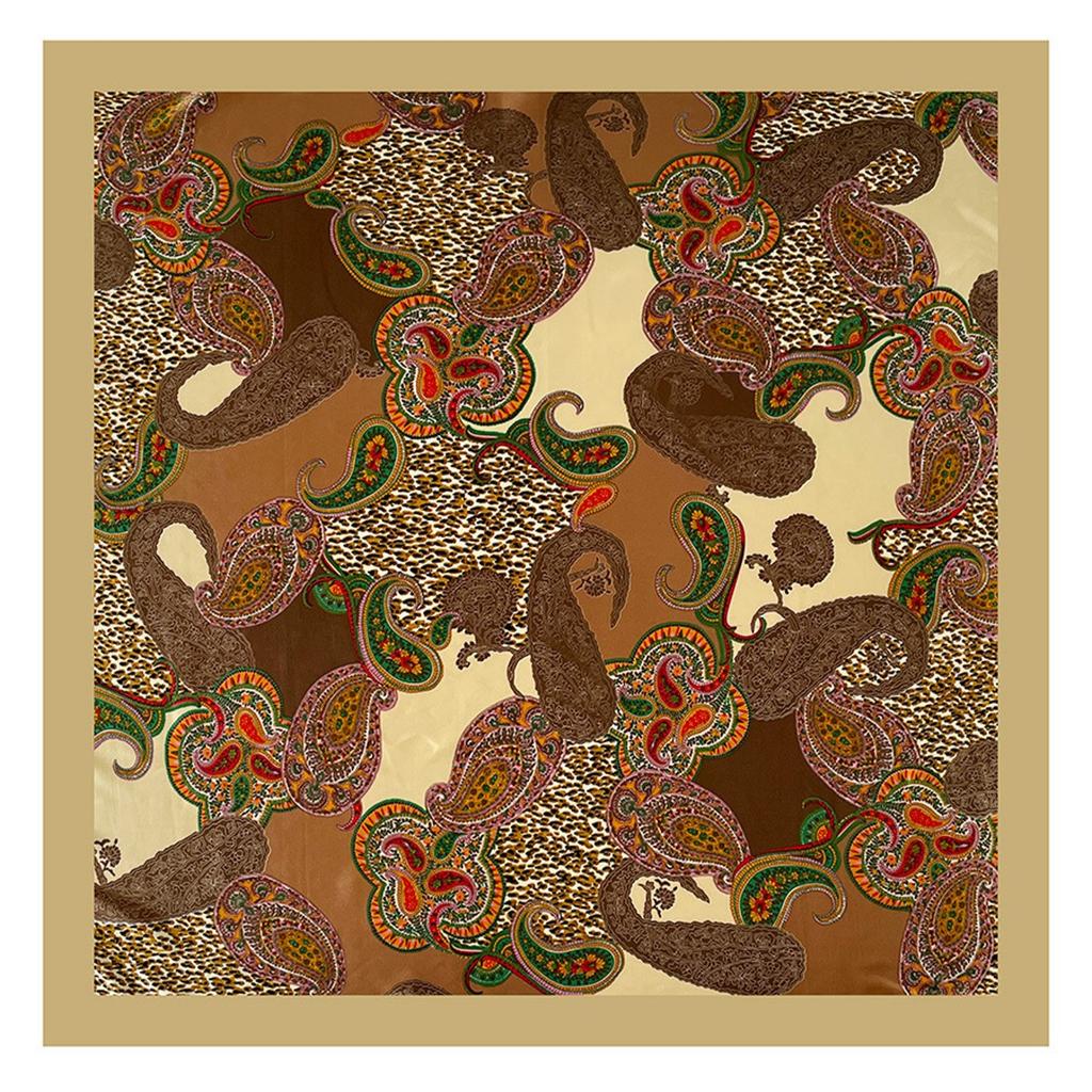 Premium champagne leopard print splicing printing 91CM square scarf women's scarf retro women's headscarf silk scarf