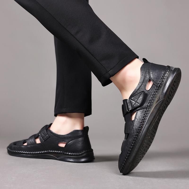 39-48 Sandali da Uomo Scarpe Pelle Vera Antiscivolo Traspiranti Cavi Scarpe da Spiaggia Sportive Outdoor Sandali Casual