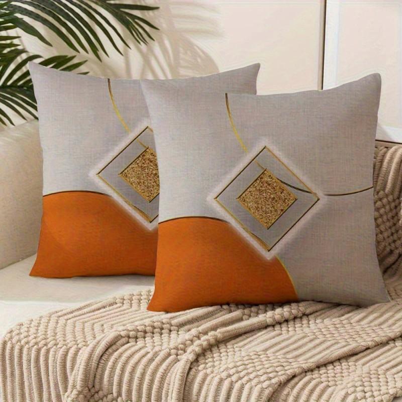 

2pcs Modern Square Throw Pillows Cases Orange& Gray Retro Polyester Cushion Covers Decoratives Para Sofa Car Home Decoration A