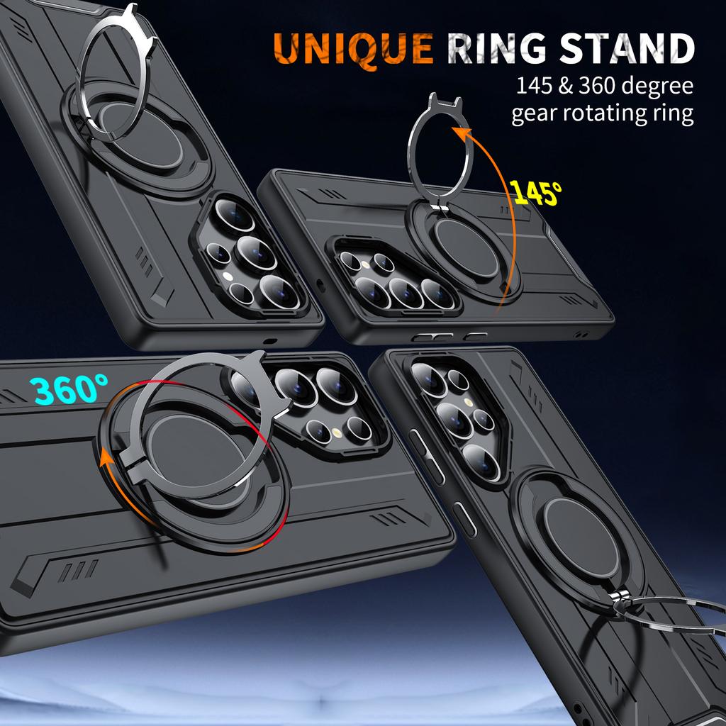 For Samsung Galaxy S25 Ultra Magnetic Case Rotating Ring Kickstand PC + TPU Shockproof Phone Cover