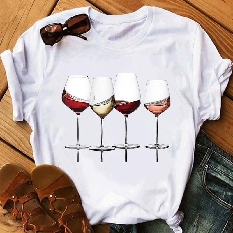 New Red Wine Glass Girls Printed Tshirt Summer Short Sleeve Unisex and Women Short Sleeve Tshirt Oversized T Shirt  Harajuku Tops