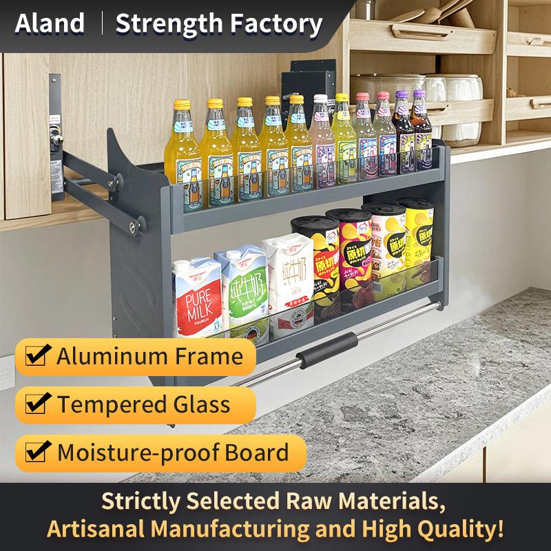 Adjustable Glass Pull Down Kitchen Basket Space Saving Organizer for Cabinets Modern Kitchen Glass Pull Down Shelving