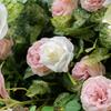Uflower Artificial Flower Wall Roll-Up with Green Leaves Pink Rose - Hanging Fabric Floral Backdrop for Wedding Event Party