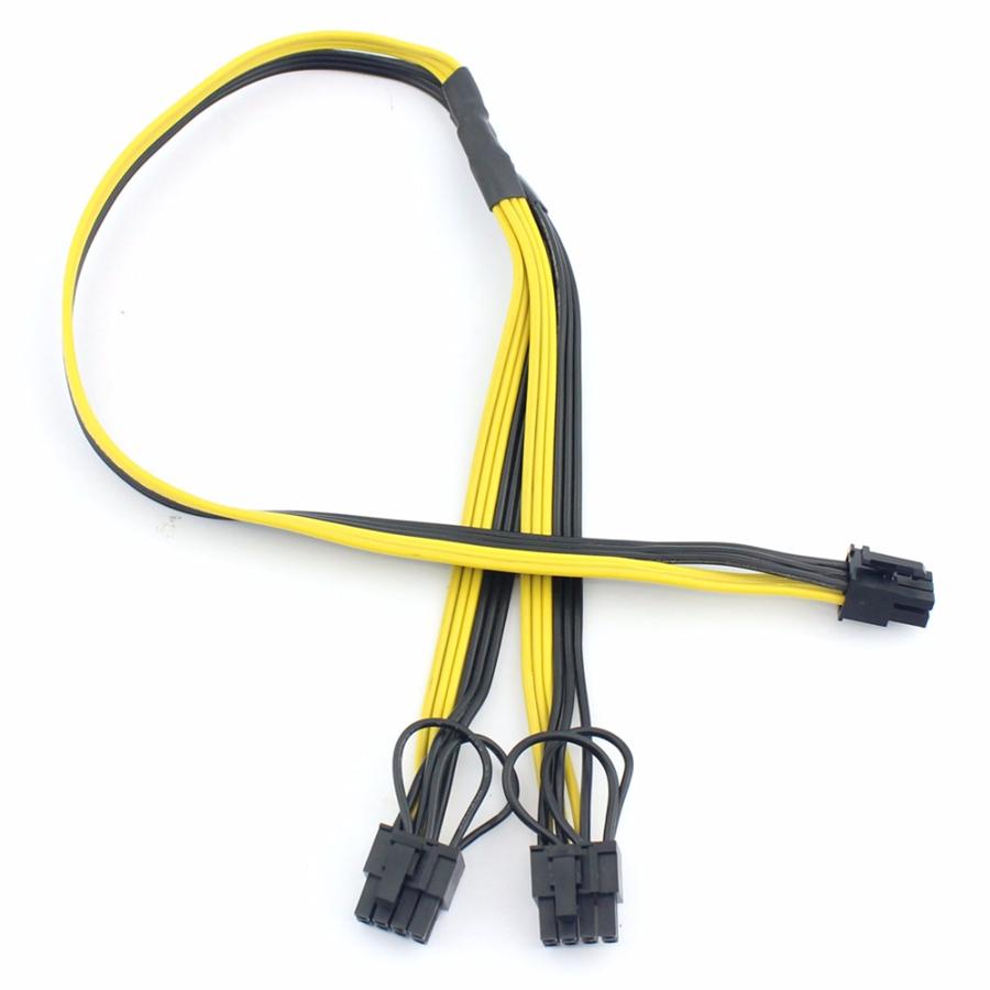 PCI-E PCI Express 6Pin to Dual 2-Port 8Pin 6+2Pin Adapter GPU Video Card Power Cable Module Wire 18AWG 50cm+20cm Splitter Miner