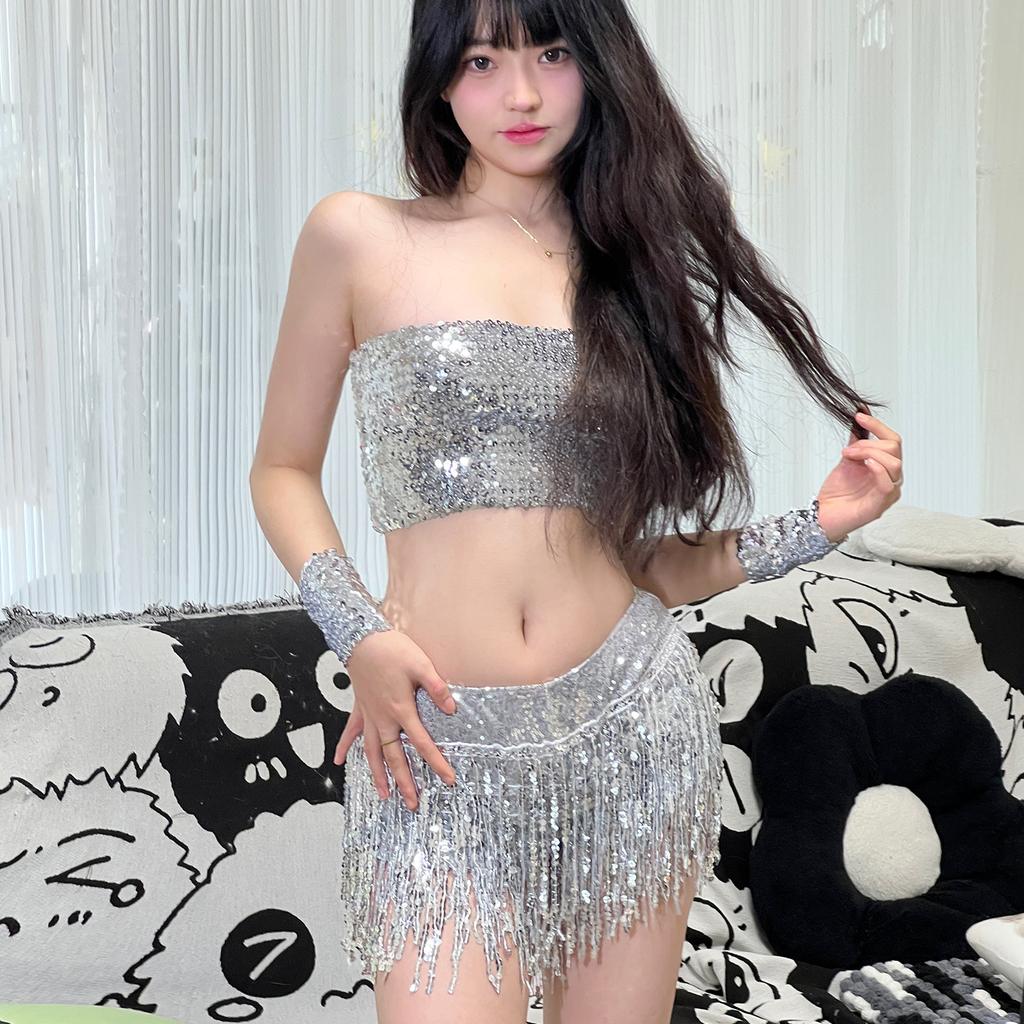 Sequin Skirt, Tassel Skirt, Latin Dance Skirt, Stage Performance Costume, Performance Costume