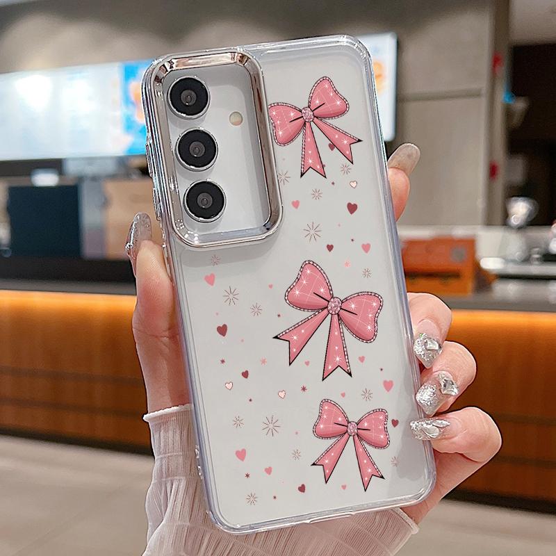 Pink Bowknots Print Case For Samsung S26 S25 Ultra S24 FE S23 Plus S22 S21 A15 A16 A17 A35 A36 A37 A54 A55 A56 A57 5G Plating Lens Soft Cover