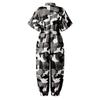 Leopard Jumpsuit Female Retro Female Short-Sleeved Button Casual Pants Loose