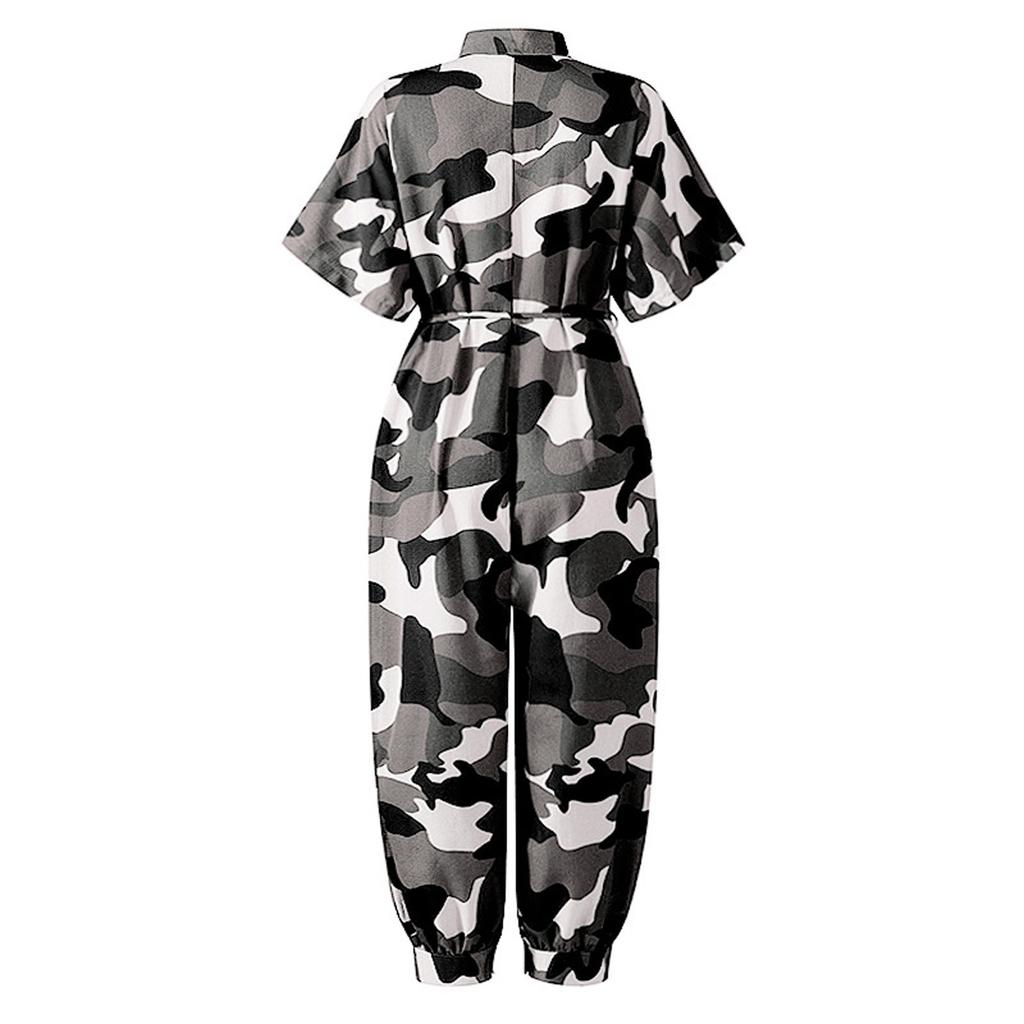 Leopard Jumpsuit Female Retro Female Short-Sleeved Button Casual Pants Loose