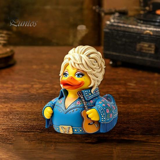 Ikona country hudby Pamětní dárek Parton Duck, Figurka Dolly Duck, Soška, Malý stolní dekorativní prvek s tématem kytary Socha pro