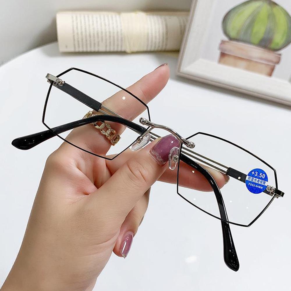 Rimless Polygon Fashion Simple Comfortable Anti-Blue Light Multilayer Coating Reading Glasses +0.75 To +4