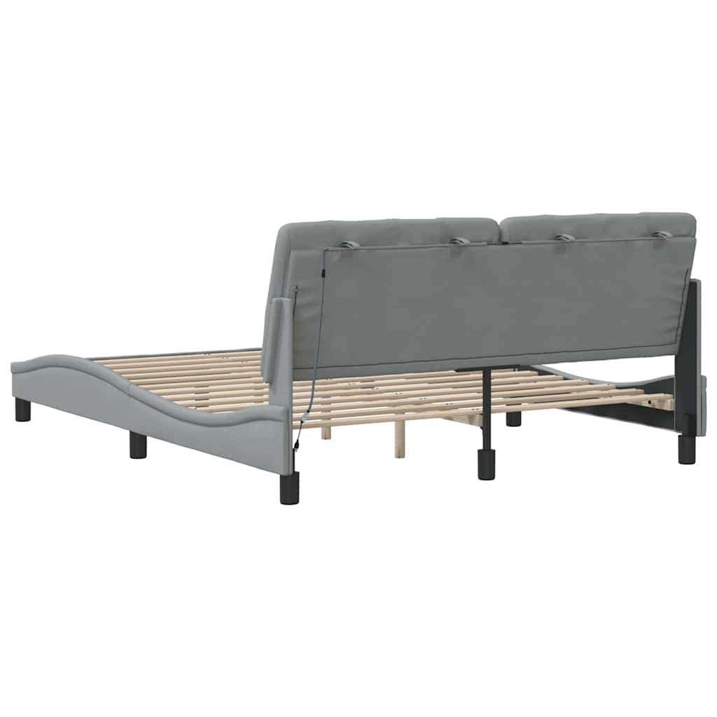 LED Bed Frame without Mattress Light Grey 160x200 cm Fabric