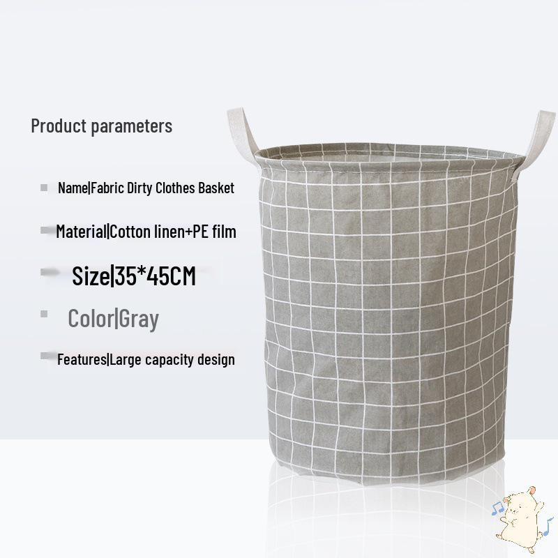 Foldable Cotton Linen Laundry Hamper: Round Waterproof Plaid Storage Bin for Dirty Clothes and Toys