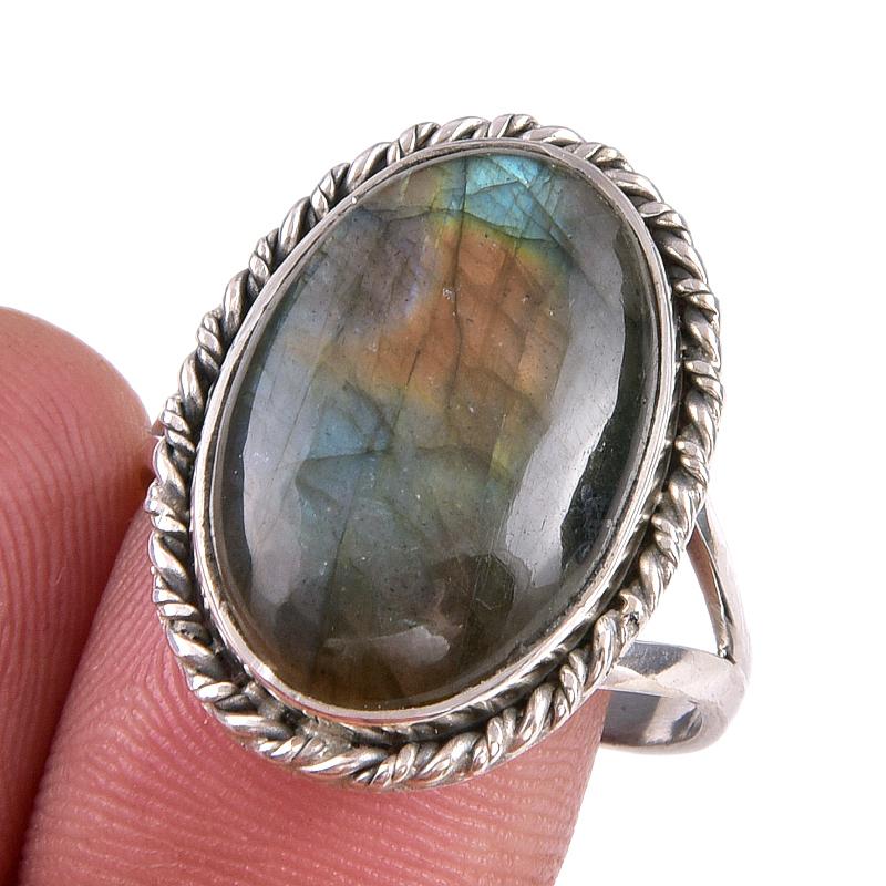 

Natural Labradorite Gemstone 925 Solid Sterling Silver Jewelry Ring Size 10 i4D81