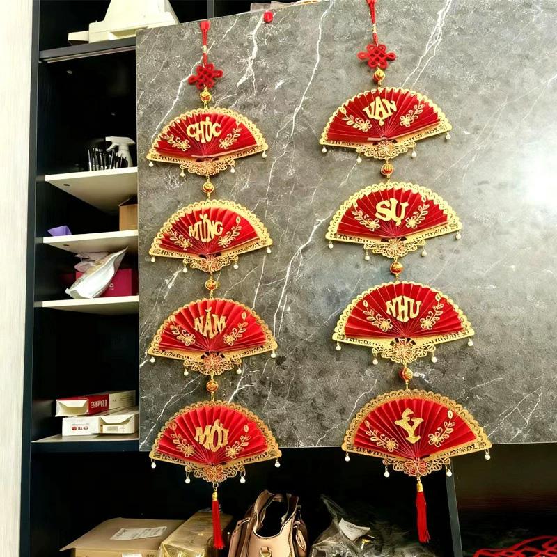1 pair Hollow New Year Decorations Tassels Couplets Ornaments Hanging Ornament Hanging Vietnamese Red Couplets