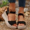 Women's Sandals Peep Toe Summer Dress Sandals Women Buckle Strap Platform Wedges High Heels Sandalias De