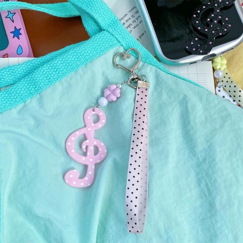 Decorative Keychain Charm Acrylic-Style Bag Charm Music Note Key Holder With Loop Strap and Playful Details for Everyday Carry