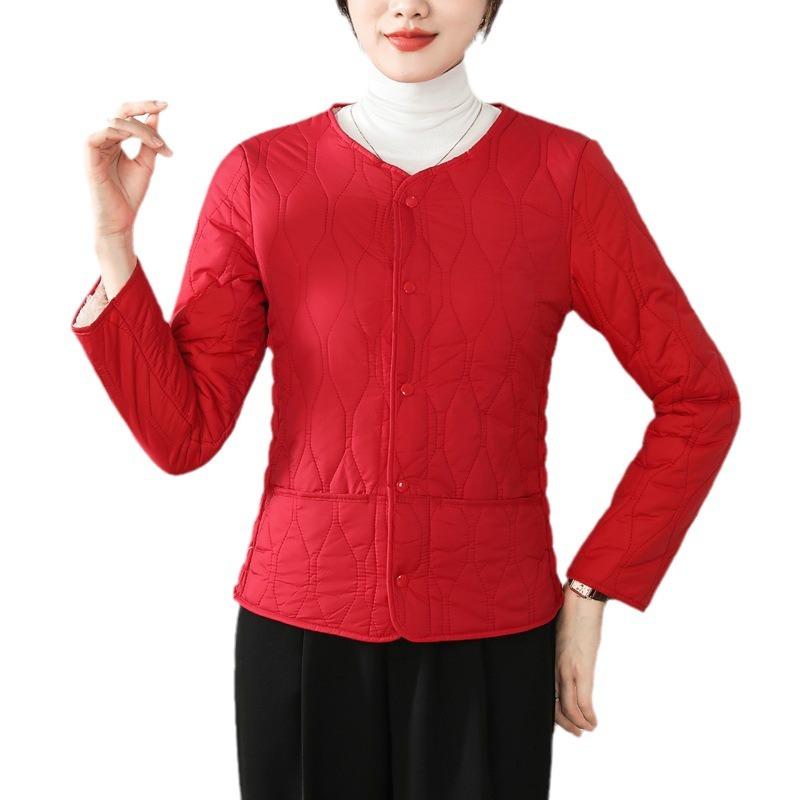 Women's winter new down cotton liner close-fitting warm cotton clothes Women's velvet thickened round neck short cotton-padded clothes