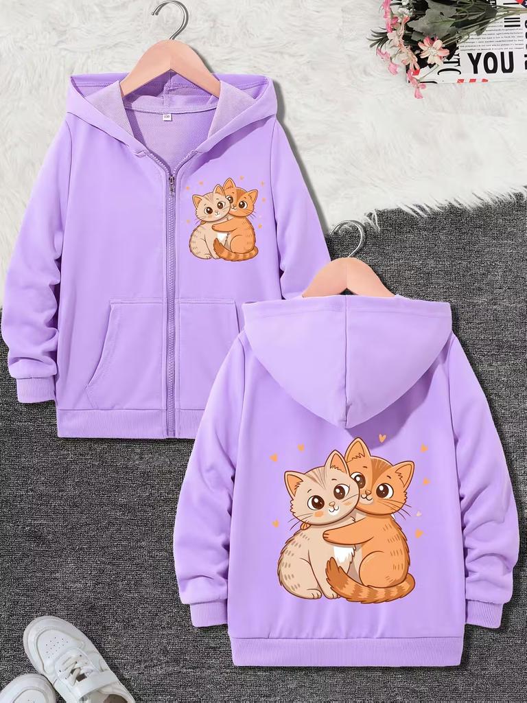 Cartoon Cat Kawaii Hoodie Casual Unisex Kids Boys Girls Zipper Jacket  Winter Autumn Cute Cartoon Zip Up Sweatshirts Warm