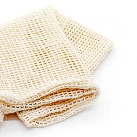 Cotton Mesh Storage Bag with Drawstring Breathable Hollow Design Extends Freshness Reusable Eco-Friendly Supermarket Travel Bag