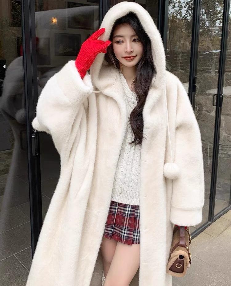 

Теплое пальто с капюшоном, утолщенное, из длинного плюшевого меха, женское зимнее пальто из искусственного меха, с длинными рукавами, повседневное меховое пальто S